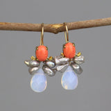 Coral Keshi Pearl Bee Earrings