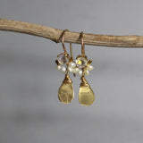 Botanical Glow: Faceted Moonstone & Pearl Earrings with Hand-Crafted Gold Leaves