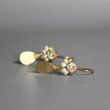 Botanical Glow: Faceted Moonstone & Pearl Earrings with Hand-Crafted Gold Leaves