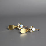 Botanical Glow: Faceted Moonstone & Pearl Earrings with Hand-Crafted Gold Leaves