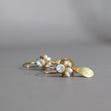 Botanical Glow: Faceted Moonstone & Pearl Earrings with Hand-Crafted Gold Leaves