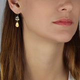 Botanical Glow: Faceted Moonstone & Pearl Earrings with Hand-Crafted Gold Leaves