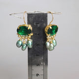 Green Zircon Earrings, Nature Inspired Earrings, Green Jewelry, Pearl Drop Earrings, Statement Earrings, Woodland Wedding Jewelry