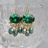 Green Zircon Earrings, Nature Inspired Earrings, Green Jewelry, Pearl Drop Earrings, Statement Earrings, Woodland Wedding Jewelry
