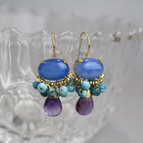 Blue Agate Earrings, Statement Earrings, Multi Color Earrings, Gemstone Earrings, Amazonite Earrings, Amethyst Drop Earrings, Oval Earrings