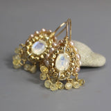 Elegant Statement Earrings, Moonstone Pearl Cherkes Earrings, Citrine Earrings, Bridal Earrings, Wedding Jewelry, Gemstone Wedding Earrings