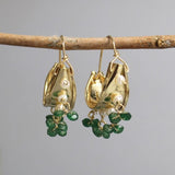 Pearl Hoop Earrings, Bohemian Jewelry, Boho Chic, Gemstone Hoop Earrings, African Aventurine Hoops, Statement Earrings, Chunky Earrings
