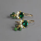 Green Earrings, Tiny Gemstone Earrings, Colorful Earrings, Cluster Earrings, Ruby Zoisite Earrings, Pearl Earrings, Small Drop Earrings