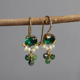 Green Earrings, Tiny Gemstone Earrings, Colorful Earrings, Cluster Earrings, Ruby Zoisite Earrings, Pearl Earrings, Small Drop Earrings