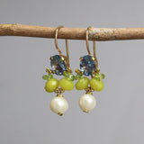Light Blue Zircon Earrings, Peridot Jade Earrings, Pearl Drop Earrings, Gemstone Angel Earrings, Summer Bridal Earrings, Wedding Jewelry
