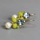 Light Blue Zircon Earrings, Peridot Jade Earrings, Pearl Drop Earrings, Gemstone Angel Earrings, Summer Bridal Earrings, Wedding Jewelry