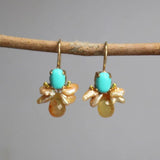 Small Turquoise Gemstone Bee Earrings, Delicate Bohemian Chic Carnelian Drop Earrings, Keshi Pearl Earrings, Gift for Her
