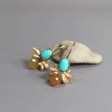 Small Turquoise Gemstone Bee Earrings, Delicate Bohemian Chic Carnelian Drop Earrings, Keshi Pearl Earrings, Gift for Her
