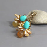 Small Turquoise Gemstone Bee Earrings, Delicate Bohemian Chic Carnelian Drop Earrings, Keshi Pearl Earrings, Gift for Her