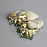 Pearl Hoop Earrings, Bohemian Jewelry, Boho Chic, Gemstone Hoop Earrings, African Aventurine Hoops, Statement Earrings, Chunky Earrings