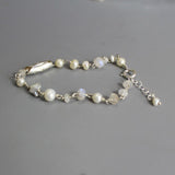 Moonstone Pearl Bracelet, Sterling Silver Chain Bracelet, Bridal Bracelet, Gemstone Bracelet, June Birthstone, Wedding Bracelet, Unique
