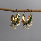 Aventurine Hoop Earrings, Bohemian Jewelry, Boho Chic, Gemstone Hoop Earrings, Pearl Hoops, Statement Earrings, Chunky Earrings