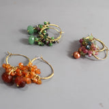 Carnelian Hoop Earrings, Large Cluster Earrings, Wire Wrap Hoops, Orange Red Carnelian Earrings, Dangle Hoops, Gemstone Hoop Earrings