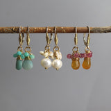 Dainty Gemstone Earrings, Colorful Earrings, Orange Pink Earrings, Strawberry Quartz Earrings, Carnelian Earrings, Pretty Drop Earrings