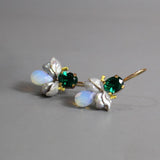 Green Glass Bee Earrings, Dainty Gemstone Earrings, Grey Keshi Pearl Earrings, Opalite Drop Earrings, Unique Cluster Earrings
