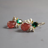 Unique Earrings, Gemstone Earrings, Green Zircon, Cherry Quartz, Keshi Pearls, Dainty Earrings, Cluster Earrings, Small Drop Earrings