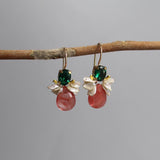 Unique Earrings, Gemstone Earrings, Green Zircon, Cherry Quartz, Keshi Pearls, Dainty Earrings, Cluster Earrings, Small Drop Earrings
