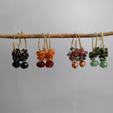 Carnelian Hoop Earrings, Large Cluster Earrings, Wire Wrap Hoops, Orange Red Carnelian Earrings, Dangle Hoops, Gemstone Hoop Earrings