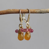 Dainty Gemstone Earrings, Colorful Earrings, Orange Pink Earrings, Strawberry Quartz Earrings, Carnelian Earrings, Pretty Drop Earrings