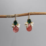 Unique Earrings, Gemstone Earrings, Green Zircon, Cherry Quartz, Keshi Pearls, Dainty Earrings, Cluster Earrings, Small Drop Earrings