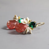 Unique Earrings, Gemstone Earrings, Green Zircon, Cherry Quartz, Keshi Pearls, Dainty Earrings, Cluster Earrings, Small Drop Earrings