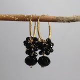 Onyx Hoop Earrings, Large Cluster Earrings, Wire Wrap Hoops, Black Gemstone Earrings, Dangle Hoops, Gemstone Hoop Earrings, Autumn Jewelry