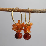 Carnelian Hoop Earrings, Large Cluster Earrings, Wire Wrap Hoops, Orange Red Carnelian Earrings, Dangle Hoops, Gemstone Hoop Earrings