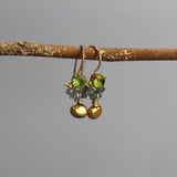 Unique Peridot Earrings, Green Earrings, Gold Filled Earrings, Petite Earrings, Labradorite Earrings, Drop Earrings, Golden Pearl
