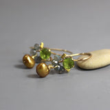 Unique Peridot Earrings, Green Earrings, Gold Filled Earrings, Petite Earrings, Labradorite Earrings, Drop Earrings, Golden Pearl