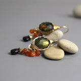 Labradorite Earrings, Carnelian Cluster Earrings, Gemstone Earrings, Statement Earrings, Garnet Drop Earrings, Multi Stone Earrings, Autumn