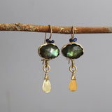 Labradorite Earrings, Labradorite Coral Crown Earrings, Gemstone Earrings, Gold Filled Jewelry, Anniversary Gift, Bohemian Jewelry