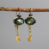 Labradorite Earrings, Labradorite Coral Crown Earrings, Gemstone Earrings, Gold Filled Jewelry, Anniversary Gift, Bohemian Jewelry