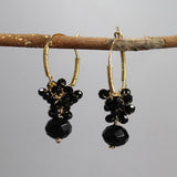 Onyx Hoop Earrings, Large Cluster Earrings, Wire Wrap Hoops, Black Gemstone Earrings, Dangle Hoops, Gemstone Hoop Earrings, Autumn Jewelry