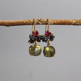 Unique Earrings, Gold Filled Earrings, Labradorite Drop Earrings, Multi Stone Earrings, Fuchsia Earrings, Gift for Her, Gemstone Earrings