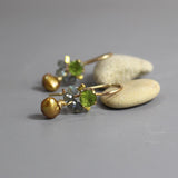 Unique Peridot Earrings, Green Earrings, Gold Filled Earrings, Petite Earrings, Labradorite Earrings, Drop Earrings, Golden Pearl
