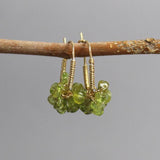 Peridot Hoop Earrings, Large Cluster Earrings, Wire Wrap Hoops, Peridot Birthstone Earrings, Unique Bouquet Hoops, Gemstone Hoop Earrings