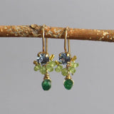 Dainty Green Earrings, Blue Zircon Earrings, Gold Filled Earrings, Peridot Earrings, Gift for Her, Tiny Drop Earrings, Aventurine