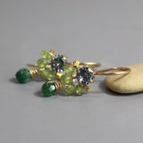Dainty Green Earrings, Blue Zircon Earrings, Gold Filled Earrings, Peridot Earrings, Gift for Her, Tiny Drop Earrings, Aventurine