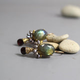 Statement Labradorite Earrings, Garnet Drop Earrings, Unique Earrings, Winter Jewelry, Grey Pearl Earrings, Gemstone Earrings, Multi Stone