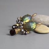 Statement Labradorite Earrings, Garnet Drop Earrings, Unique Earrings, Winter Jewelry, Grey Pearl Earrings, Gemstone Earrings, Multi Stone