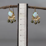 Gemstone Cluster Earrings, White Lab Opal Earrings, Pearl Earrings, Bridal Earrings, Beautiful Multi Stone Earrings, Bohemian Earrings