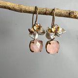 Rose Quartz Drop Earrings, Statement Earrings, Champagne Zircon Earrings, Pearl Cluster Earrings, Boho Earrings, Unique Multi Stone Earrings