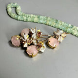 Rose Quartz Drop Earrings, Statement Earrings, Champagne Zircon Earrings, Pearl Cluster Earrings, Boho Earrings, Unique Multi Stone Earrings