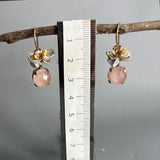 Rose Quartz Drop Earrings, Statement Earrings, Champagne Zircon Earrings, Pearl Cluster Earrings, Boho Earrings, Unique Multi Stone Earrings