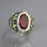 Queen Ring With Pink Zircon and Peridot